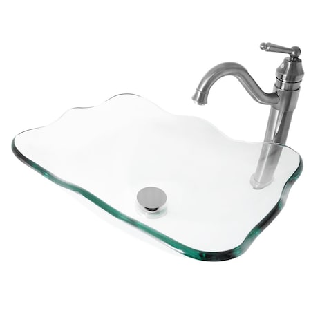 Novatto Clear Rectangular Glass Vessel Sink and Faucet Set in Gun Metal NSFC-317C359GM